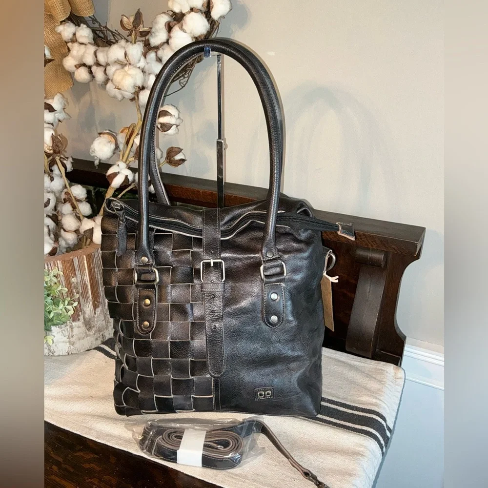 NWT Bed Stu Leather Rachel Shoulder Crossbody Bag Tote Black Rustic Retail $345